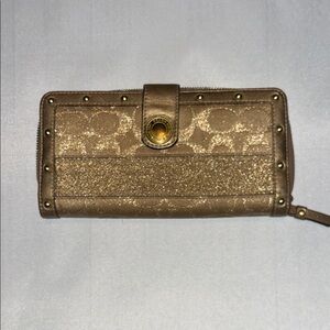 Coach Brown and Gold Wallet with Textured Design